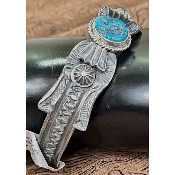 Native American NAVAJO Sterling Kingman Turquoise Cuff Bracelet by Kevin Billah - Picture 11 of 16
